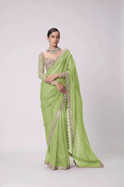 Mirror saree Pure Georgette sequence lining fabric original mirror work hand work 10000 mirror attach