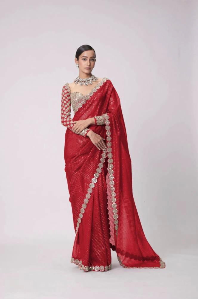 Mirror saree Pure Georgette sequence lining fabric original mirror work hand work 10000 mirror attach