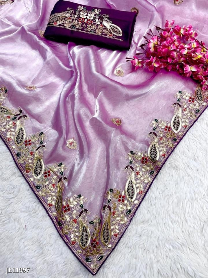 Zimmy Choo Saree With Beautiful Pepar Foil Embroidery C-Pallu Work*