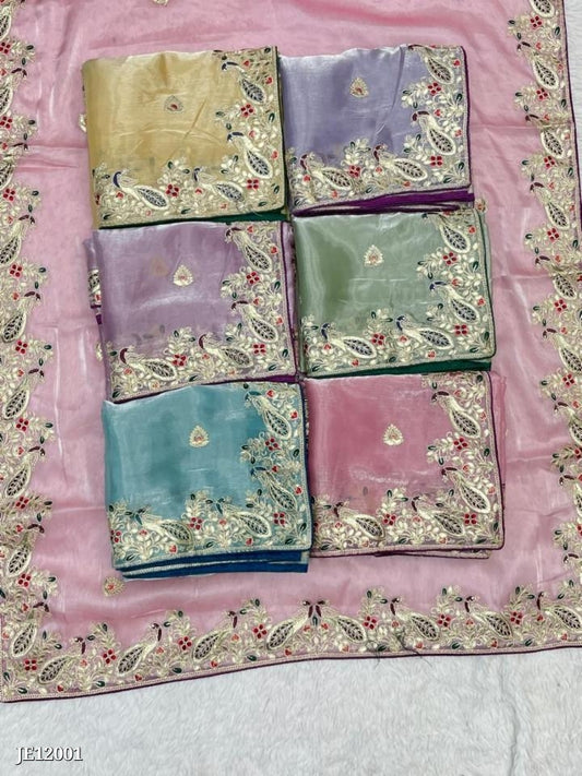 Zimmy Choo Saree With Beautiful Pepar Foil Embroidery C-Pallu Work*