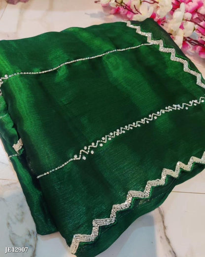 Zimmy Choo Saree With Beautiful Khatli Cut Dana Handwork Along With Hand Diamond Work*