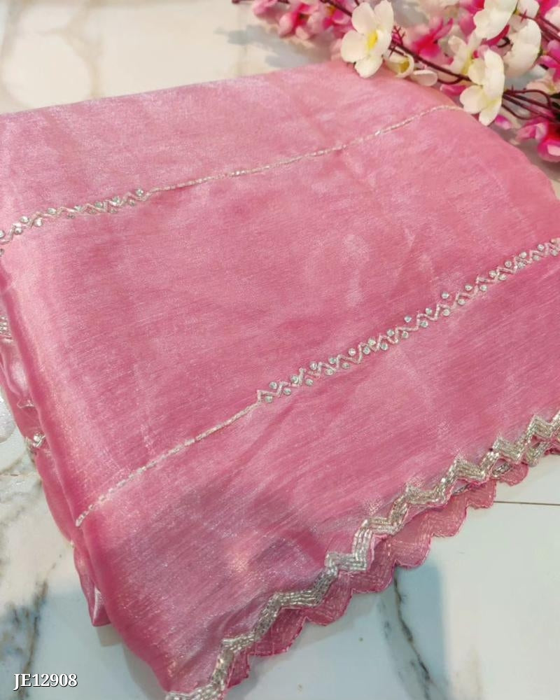 Zimmy Choo Saree With Beautiful Khatli Cut Dana Handwork Along With Hand Diamond Work*