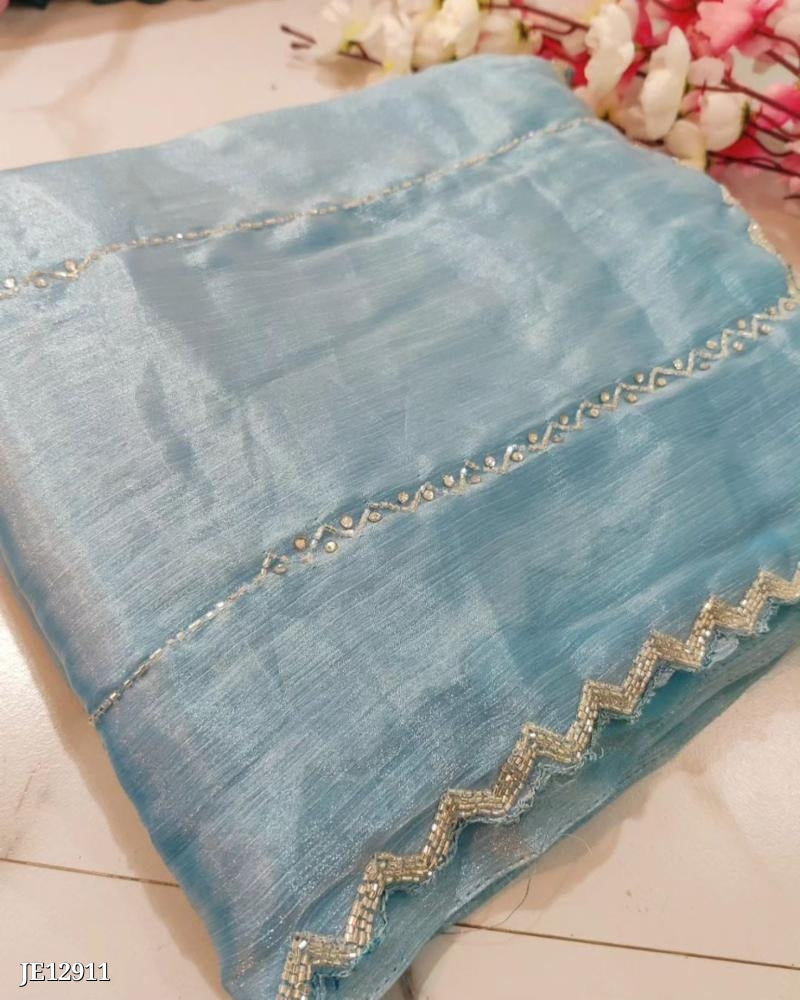 Zimmy Choo Saree With Beautiful Khatli Cut Dana Handwork Along With Hand Diamond Work*