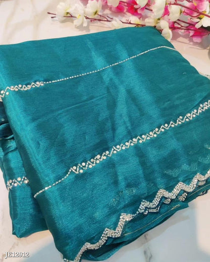 Zimmy Choo Saree With Beautiful Khatli Cut Dana Handwork Along With Hand Diamond Work*