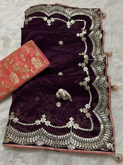 twill fabric with foil gotta banarasi style weaved blouse*