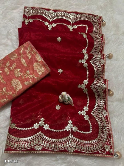 twill fabric with foil gotta banarasi style weaved blouse*