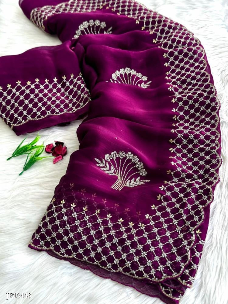 Zimmy Choo Saree With Beautiful Khatli Cut Dana Handwork Along With Hand Diamond Work