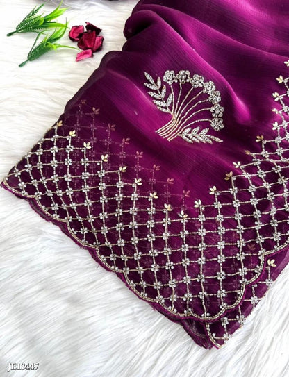 Zimmy Choo Saree With Beautiful Khatli Cut Dana Handwork Along With Hand Diamond Work