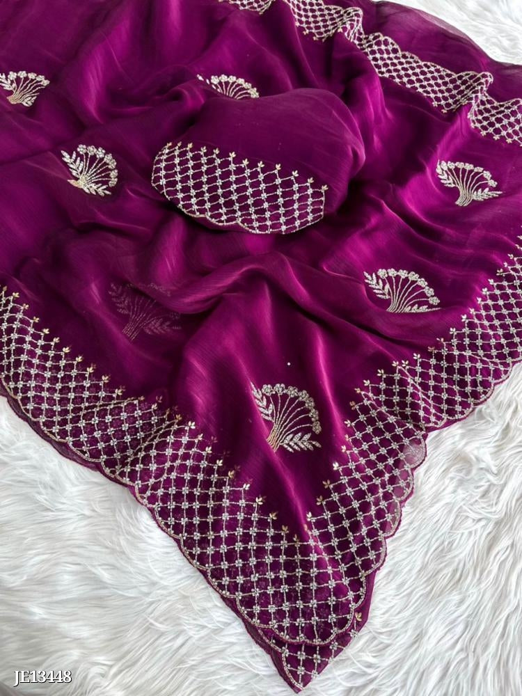 Zimmy Choo Saree With Beautiful Khatli Cut Dana Handwork Along With Hand Diamond Work