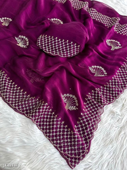 Zimmy Choo Saree With Beautiful Khatli Cut Dana Handwork Along With Hand Diamond Work