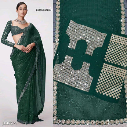 Mirror work saree, Pure Georgette sequence lining fabric original mirror work hand work 10000 mirror attach