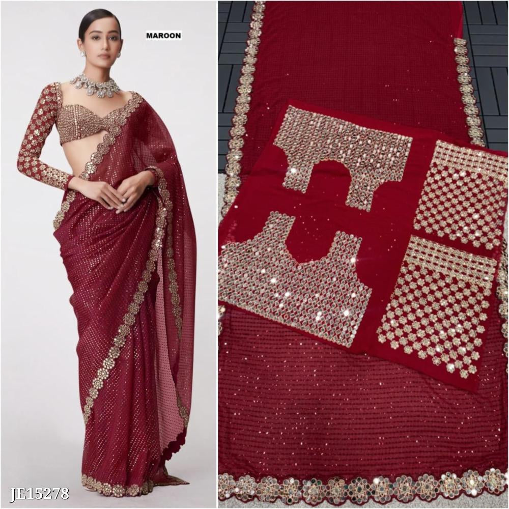 Mirror work saree, Pure Georgette sequence lining fabric original mirror work hand work 10000 mirror attach