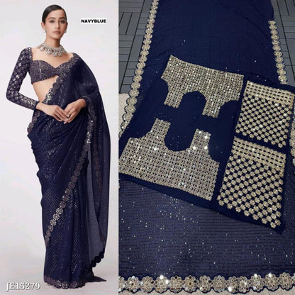 Mirror work saree, Pure Georgette sequence lining fabric original mirror work hand work 10000 mirror attach