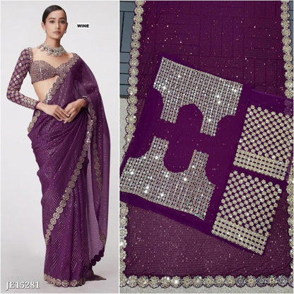 Mirror work saree, Pure Georgette sequence lining fabric original mirror work hand work 10000 mirror attach