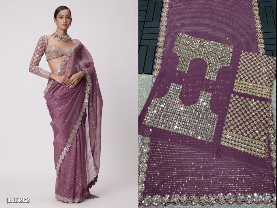 Mirror work saree, Pure Georgette sequence lining fabric original mirror work hand work 10000 mirror attach