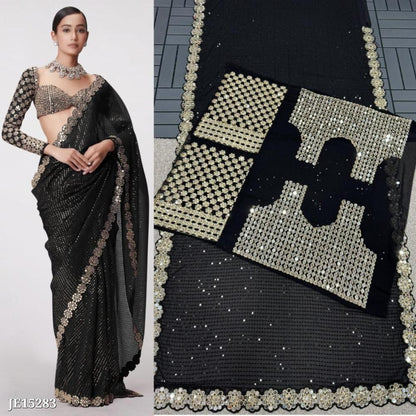 Mirror work saree, Pure Georgette sequence lining fabric original mirror work hand work 10000 mirror attach