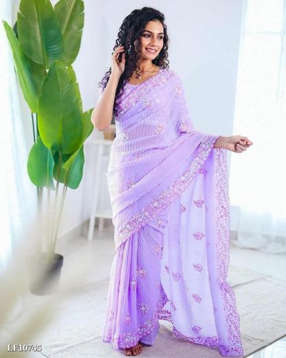 pure crush georgette with crush pattern fancy hand embroidery work saree