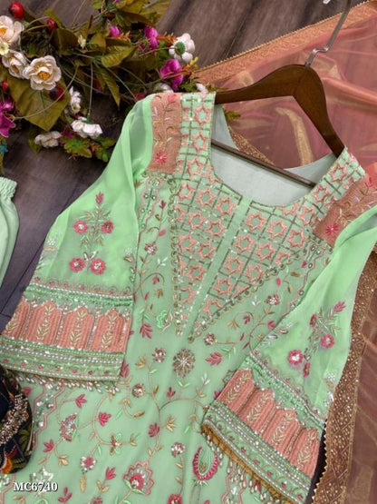 Suit, EMBROIDERY WORK WITH LATKAN LACE WORK