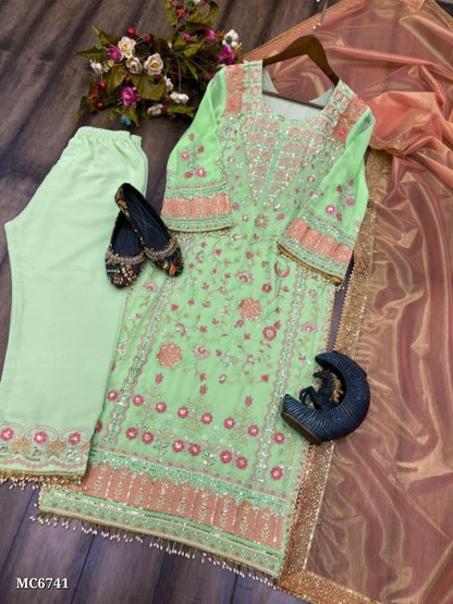 Suit, EMBROIDERY WORK WITH LATKAN LACE WORK