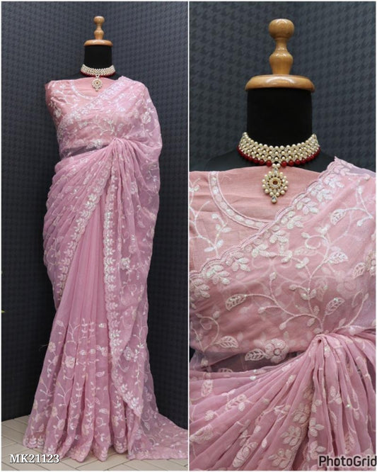 Simmer Chiffon Silk Seqwance Work With Cut Work*