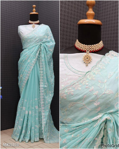 Simmer Chiffon Silk Seqwance Work With Cut Work*