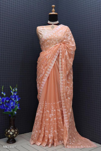 Simmer Chiffon Silk Seqwance Work With Cut Work*