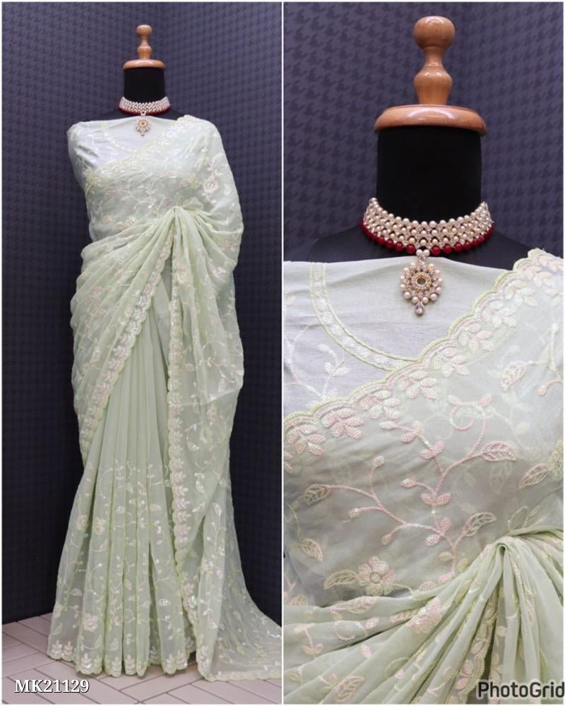 Simmer Chiffon Silk Seqwance Work With Cut Work*