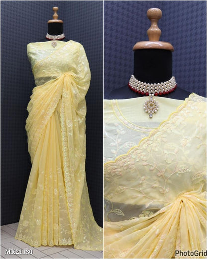 Simmer Chiffon Silk Seqwance Work With Cut Work*