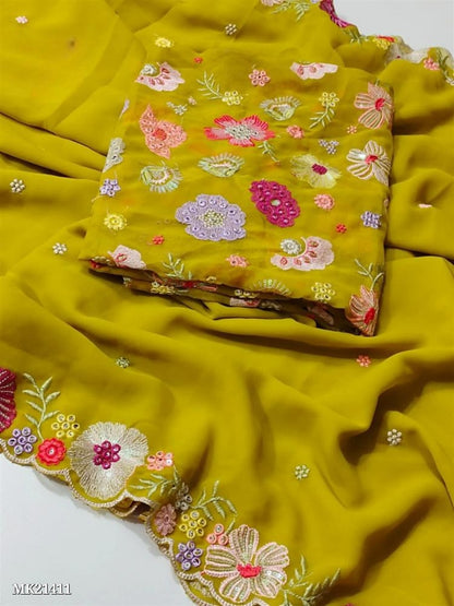 Multicolour seqwance work and embroidery work with arca cutting