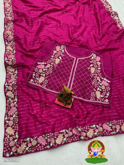 beautiful heavy blooming vhichitra saree with 4seqance multi lace border saree