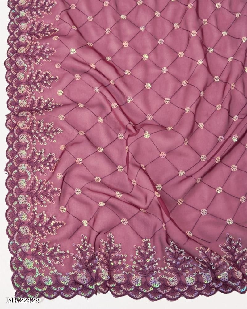 Soft Taby Silk Organza fabric with C-pallu All Over Embroidery Work