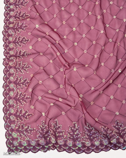 Soft Taby Silk Organza fabric with C-pallu All Over Embroidery Work