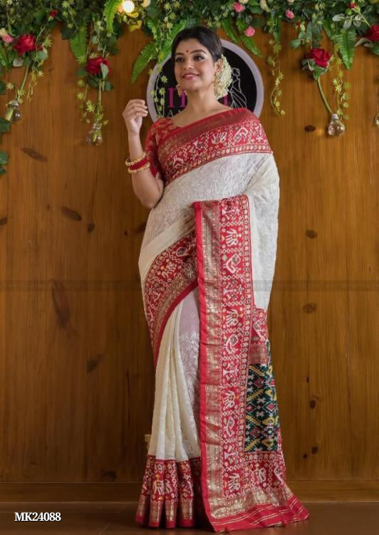 Georgette Chikankari Luchnowi Embroidery Saree*