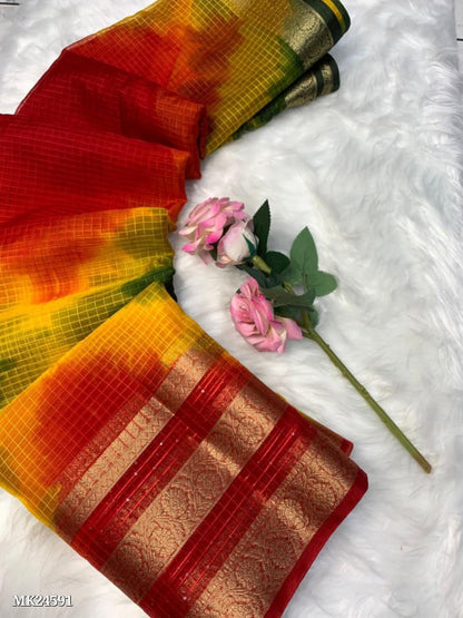 Pure Soft Organza Check Saree*