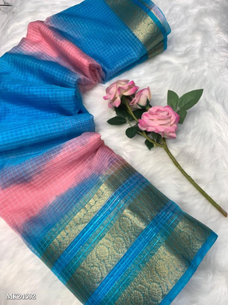 Pure Soft Organza Check Saree*