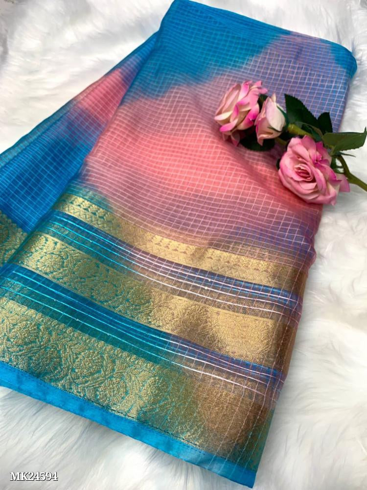 Pure Soft Organza Check Saree*