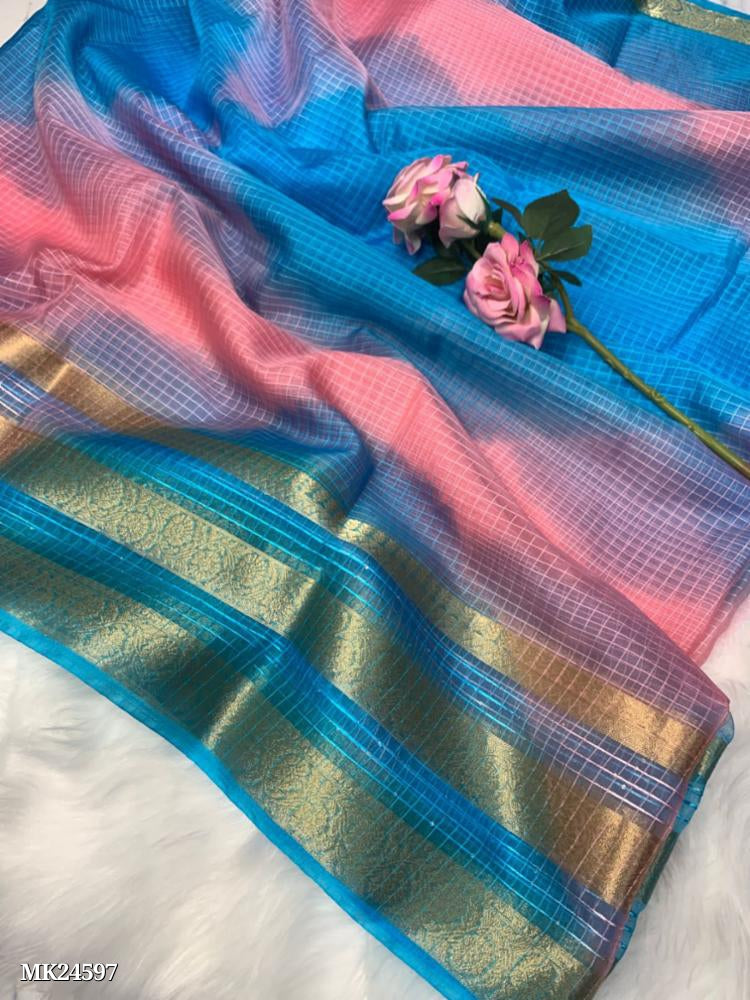 Pure Soft Organza Check Saree*