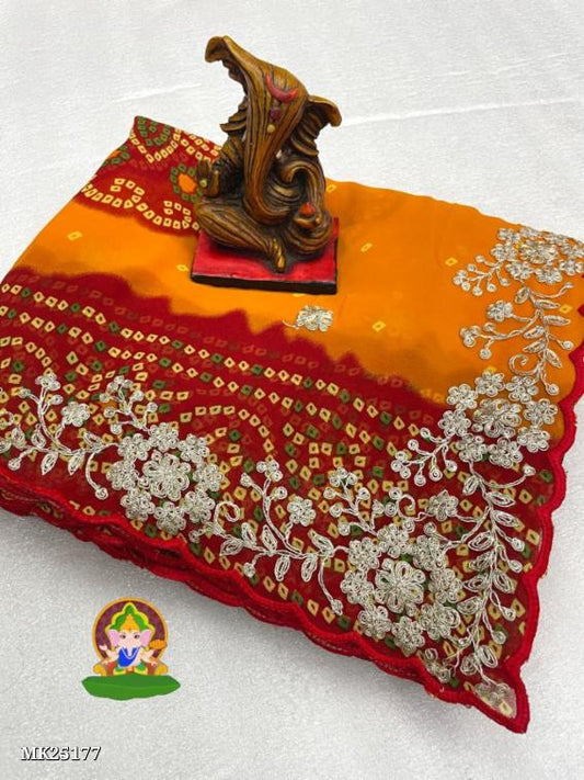 Georgette Bhandhani Saree Pita Work*