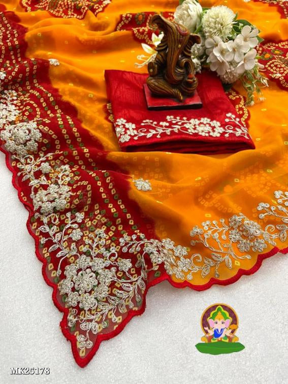 Georgette Bhandhani Saree Pita Work*