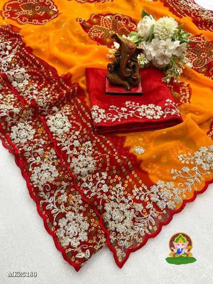 Georgette Bhandhani Saree Pita Work*