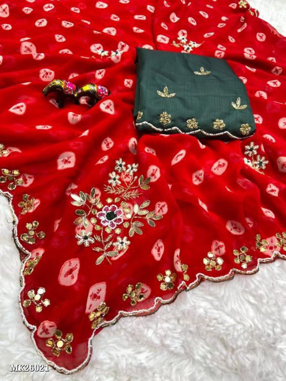 Pure Georgette Fabric With Handwork Beautiful Saree*