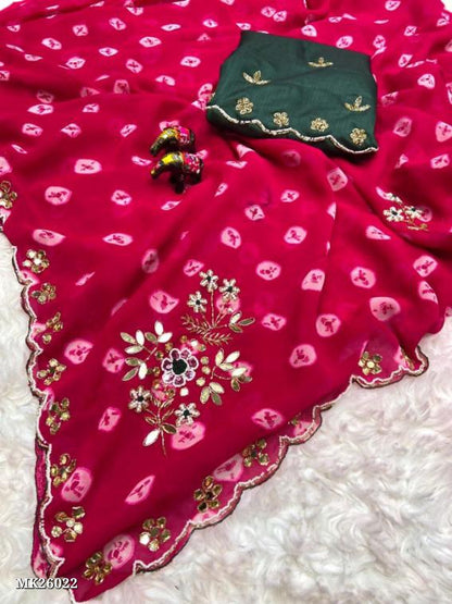 Pure Georgette Fabric With Handwork Beautiful Saree*