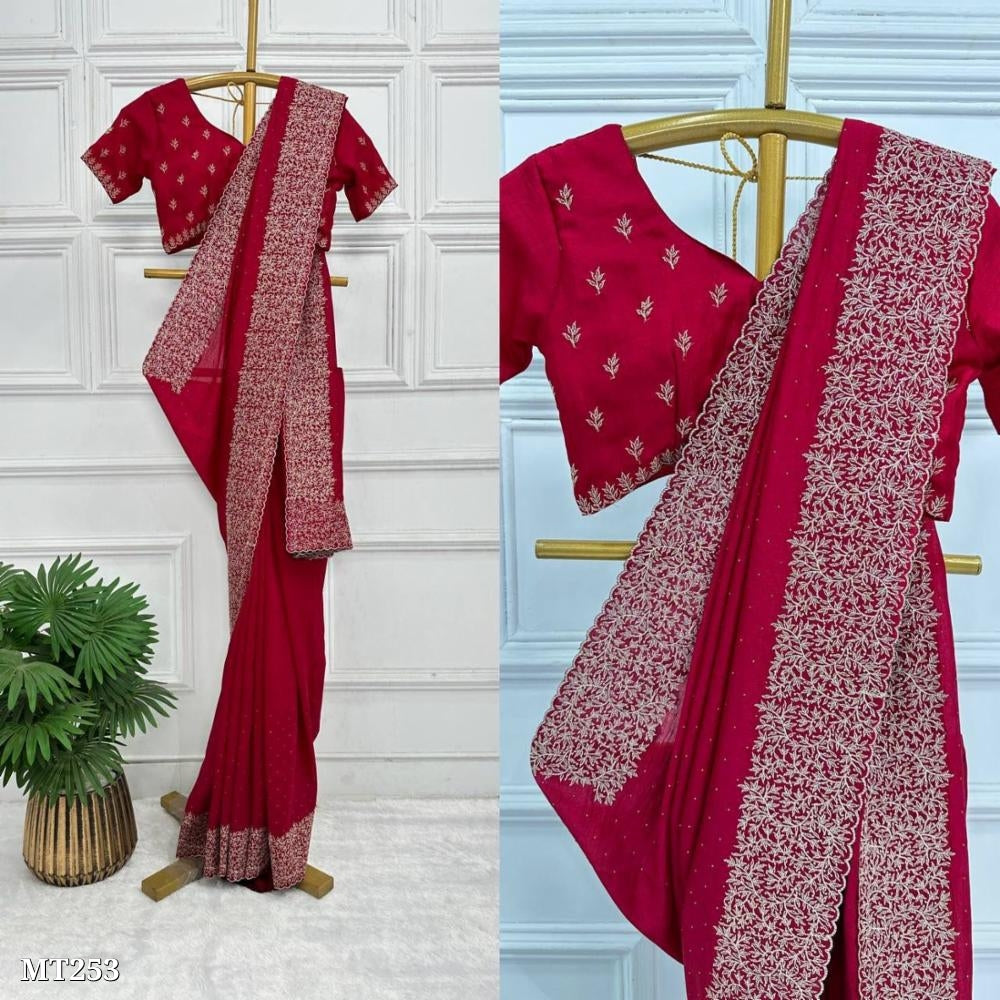 Bluming Vichitra silk With Zari Work And Stone Work*