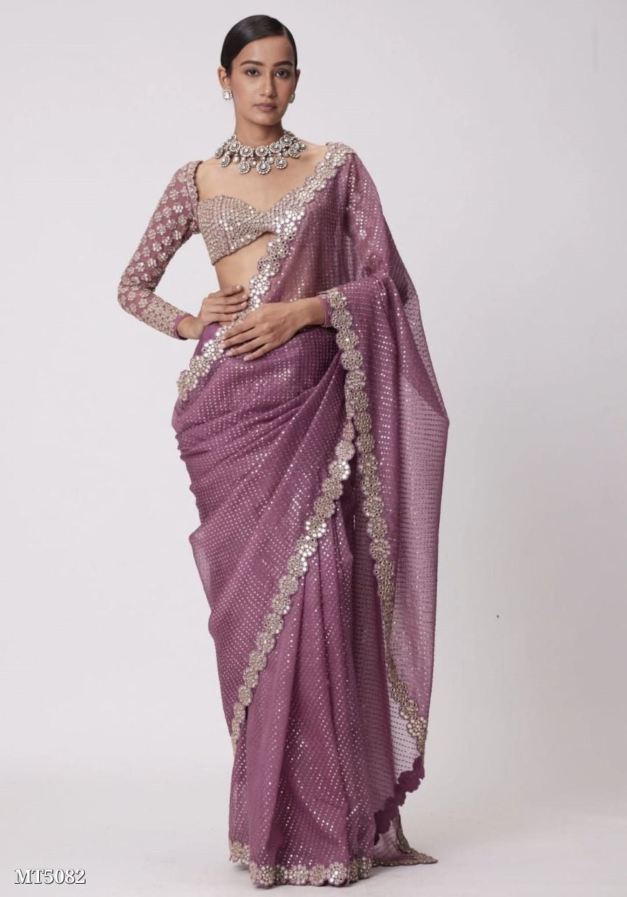 Mirror saree Pure Georgette sequence lining fabric original mirror work hand work 10000 mirror attach