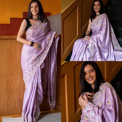 COTTON THREAD & fancy  EMBROIDERY WORK WITH CUT WORK* piping saree