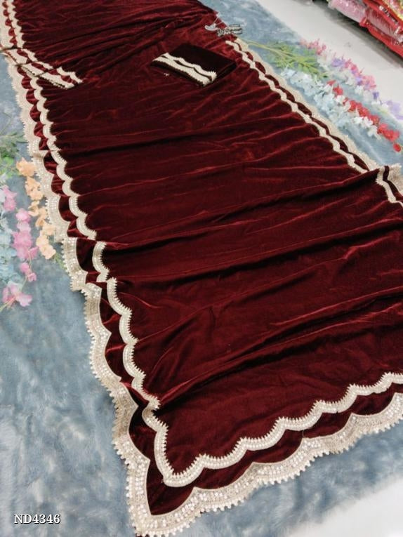 Premium 9000 Velvet With Heavy Work Double Lace Border fancy Work