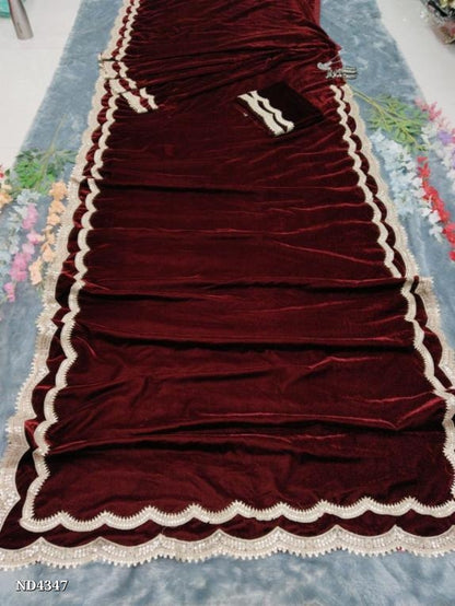 Premium 9000 Velvet With Heavy Work Double Lace Border fancy Work