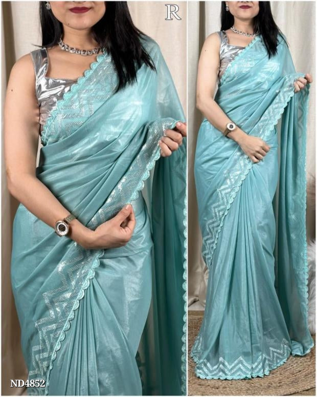 metallic silk PATTERN- Designer metallic silk saree with sequin work in border & in pallu with imported blouse