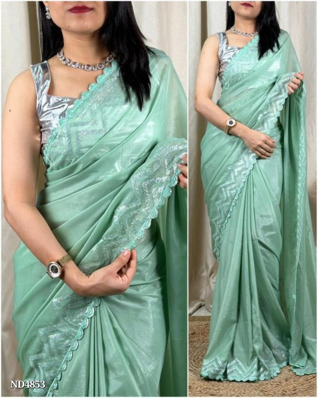 metallic silk PATTERN- Designer metallic silk saree with sequin work in border & in pallu with imported blouse