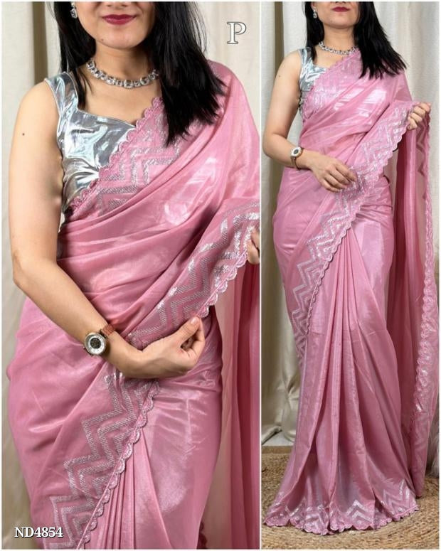 metallic silk PATTERN- Designer metallic silk saree with sequin work in border & in pallu with imported blouse